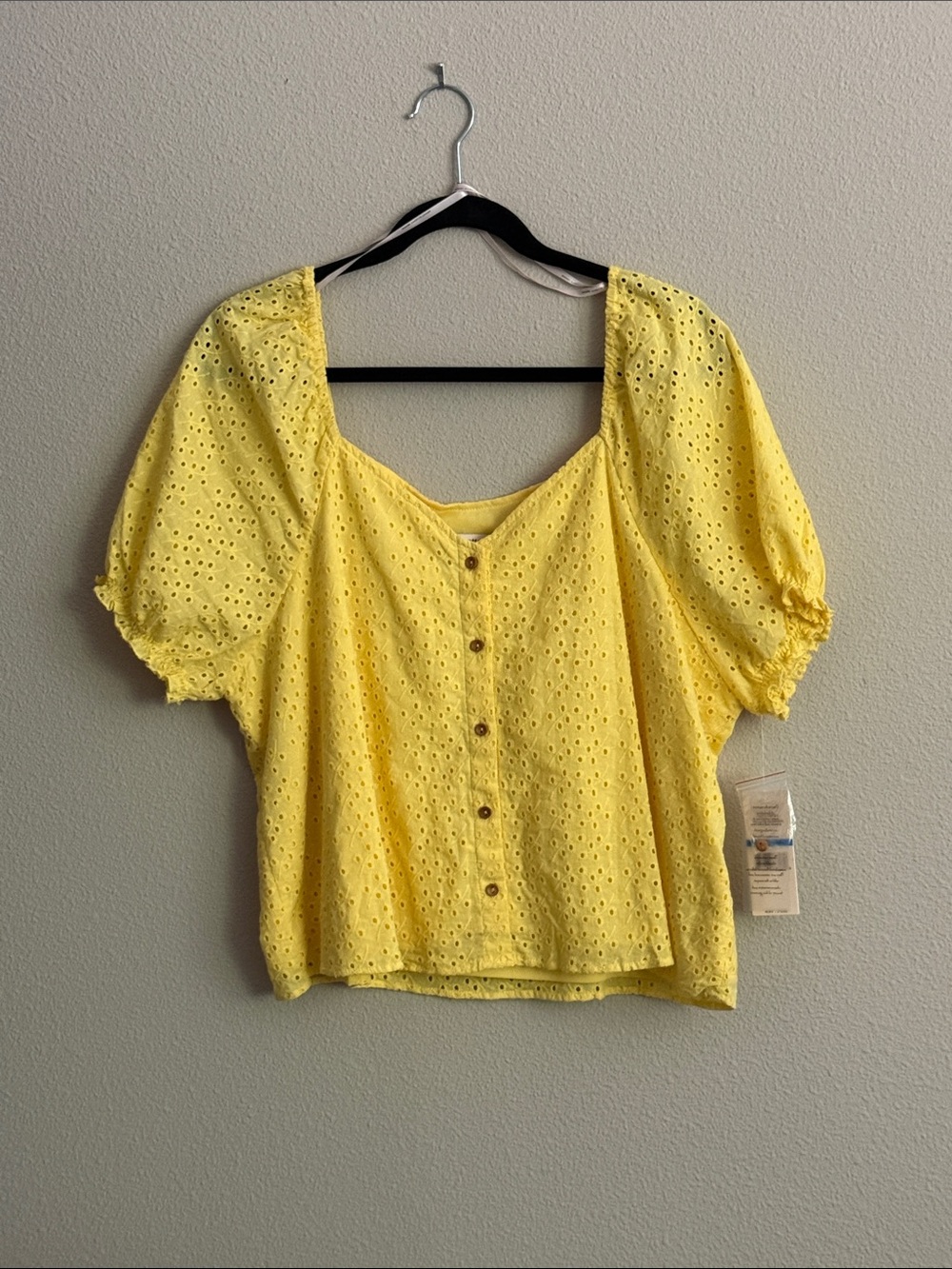Nanette Lepore Yellow Eyelet Button-Front Blouse